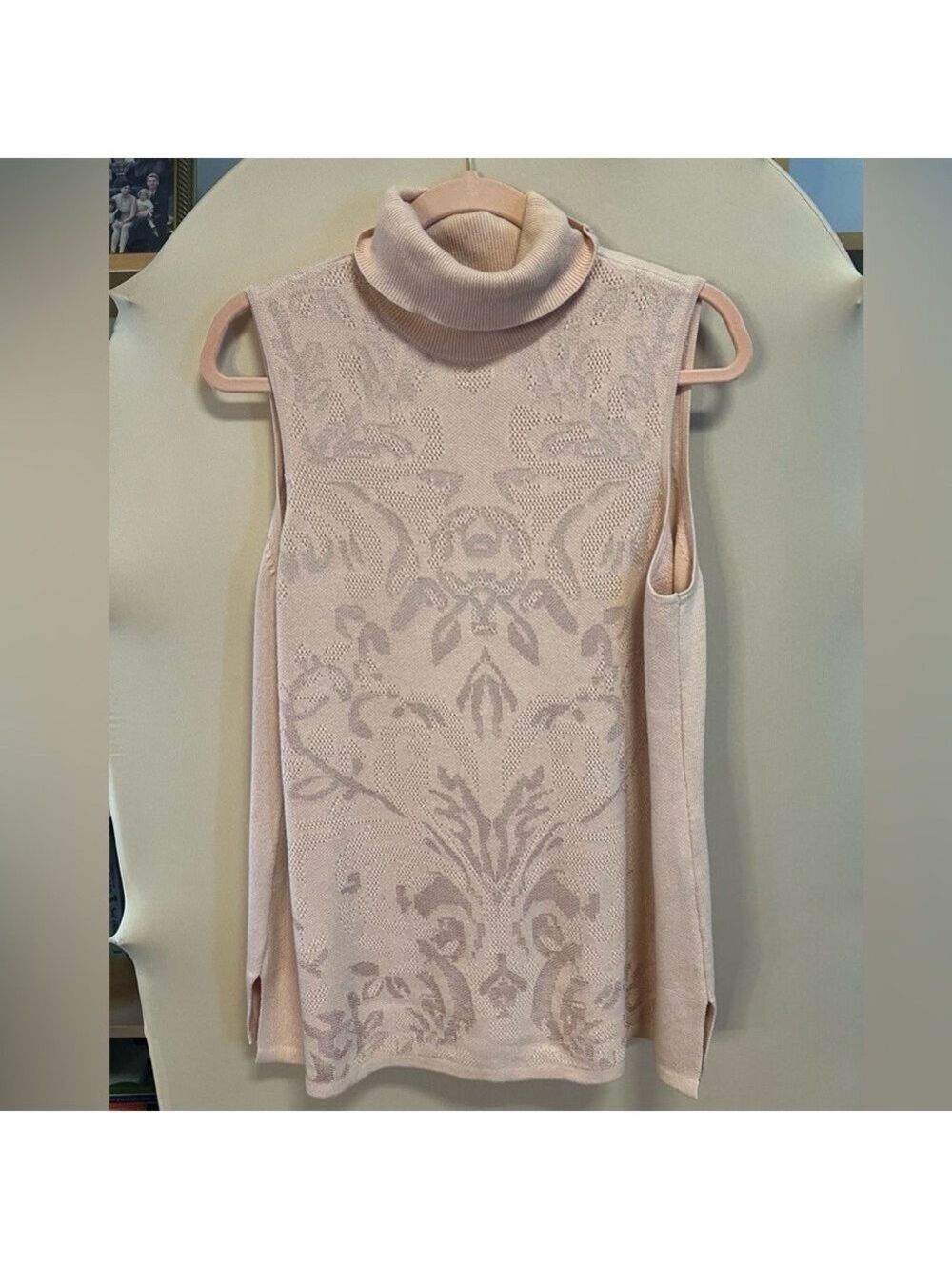 Chico's Sleeveless Pink Cowl Neck Sweater with Jacquard Design - Picture 2 of 5